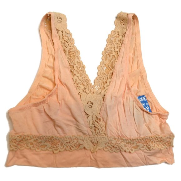 Free People Maddie Lace Trim Bralette Peach Size M Medium NWT New - Picture 2 of 3